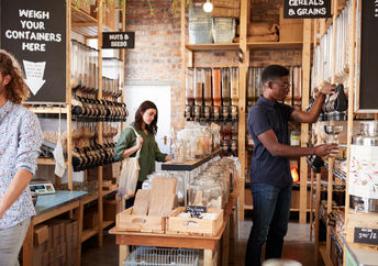 Shoppers at a zero-waste market.