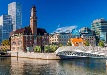 Renewed docklands urban landscape of Malmo, Sweden.