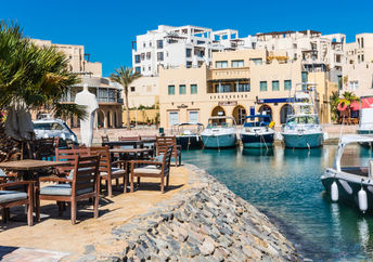 El Gouna resort hotels are located on small islands connected by bridges and canals.