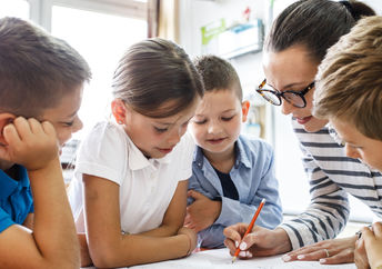 A teacher with her students.