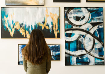 Viewing art in a museum.