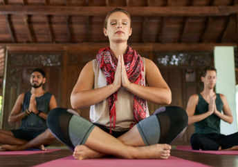 Silent meditation at a spiritual retreat.