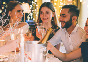 Dinner in a restaurant.