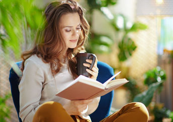 Relaxing with a cup of tea.