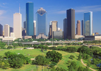 Houston skyline from Memorial Park before the restoration.