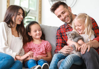 Family watching cat movies together.