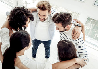 Joyful, friendly people showing a spirit of togetherness.