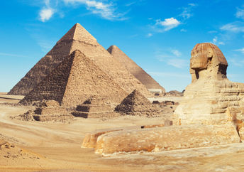 The Sphinx and pyramids of Giza in Egypt.