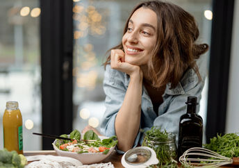 Enjoying a mood lifting green salad.
