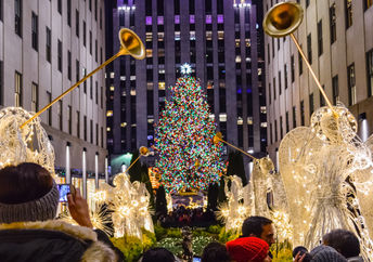 The Rockefeller Center Christmas tree all decked out.