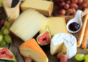 Healthy cheese and fruit platter.