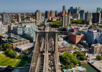 Downtown Brooklyn skyline from the iconic Brooklyn Bridge.
