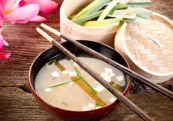 Japanese miso soup with seaweed.