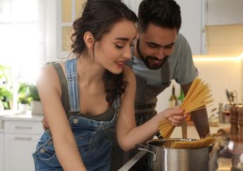Cooking spaghetti for two.