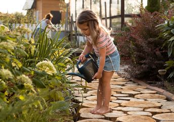 Watering plants in the garden.