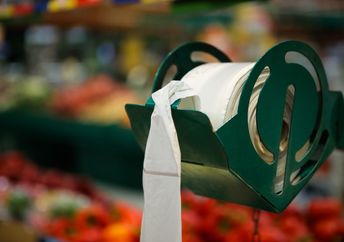 Eco-friendly biodegradable bags in supermarket,