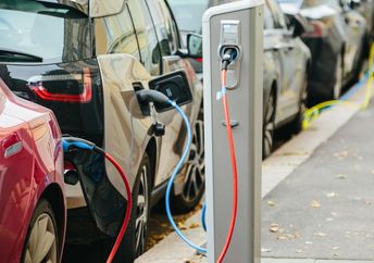 Electric cars at a charging station.