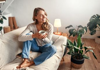 Enjoying a morning cup of coffee.