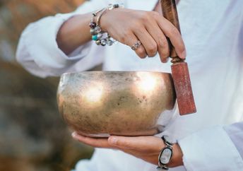 Tibetan singing bowl used for spiritual healing.