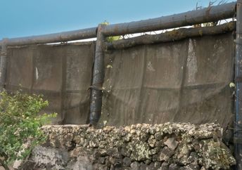 Fog catcher in the desert mountains of São Vicente Island.