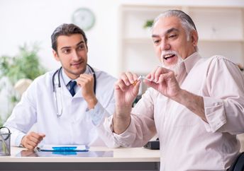 Doctor advising patient to quit smoking.