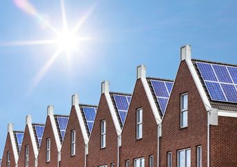 Newly built houses with solar panels.