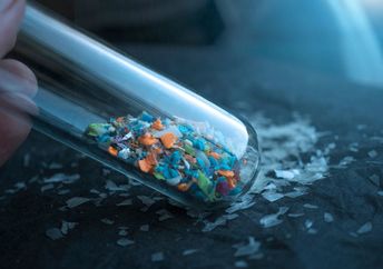 Water samples containing microplastics.