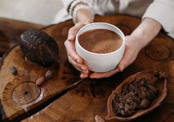 Ceremonial cacao in white cup.