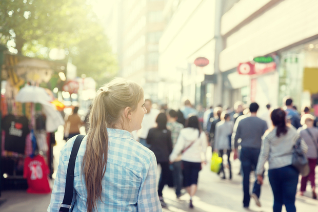Woman walking on streets of London