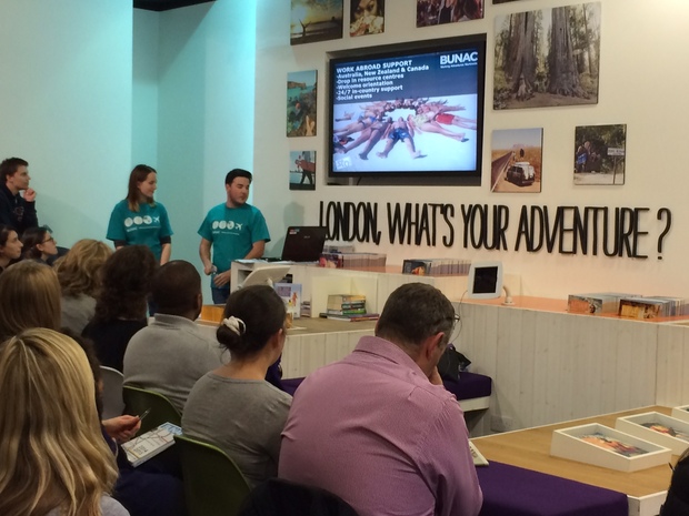 A travel presentation in BUNAC's London office