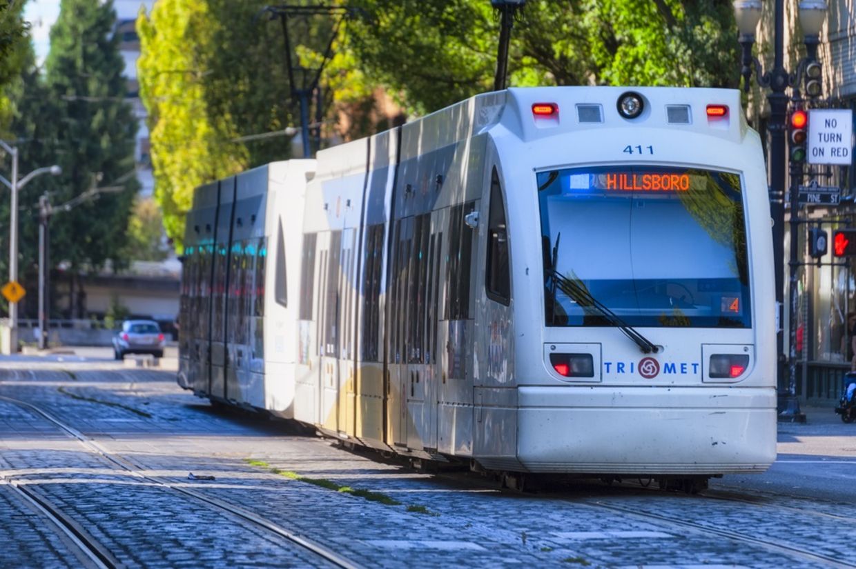 Public transportation, TriMet Max Train, in downtown Portland, Oregon