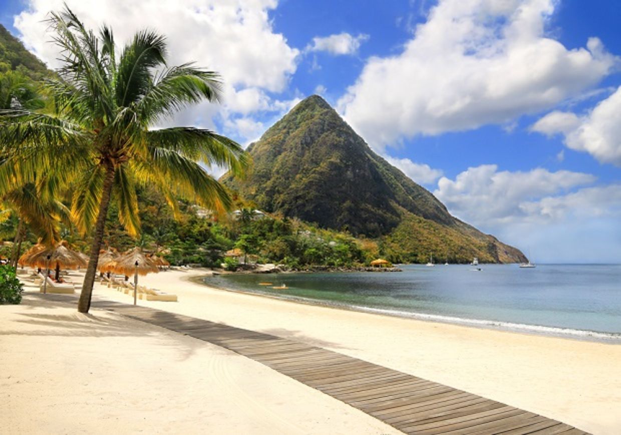 Beautiful white sand beach in Saint Lucia, Caribbean Islands