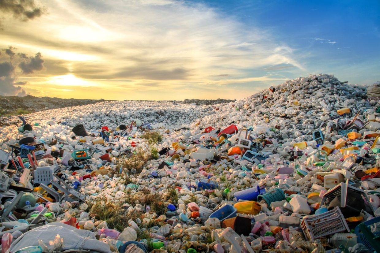 Plastic bottles and other types of plastic waste at the Thilafushi waste disposal site.