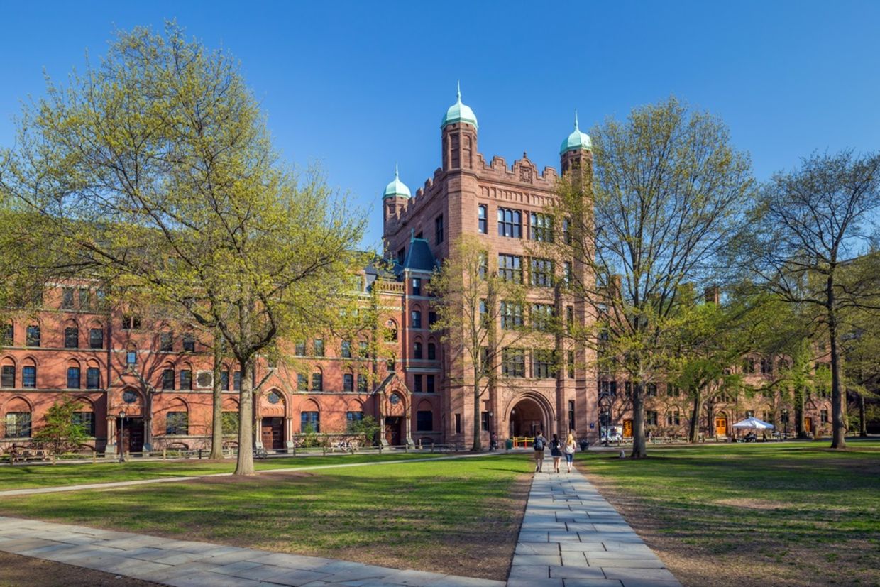 Yale university buildings in spring blue sky in New Haven, CT USA