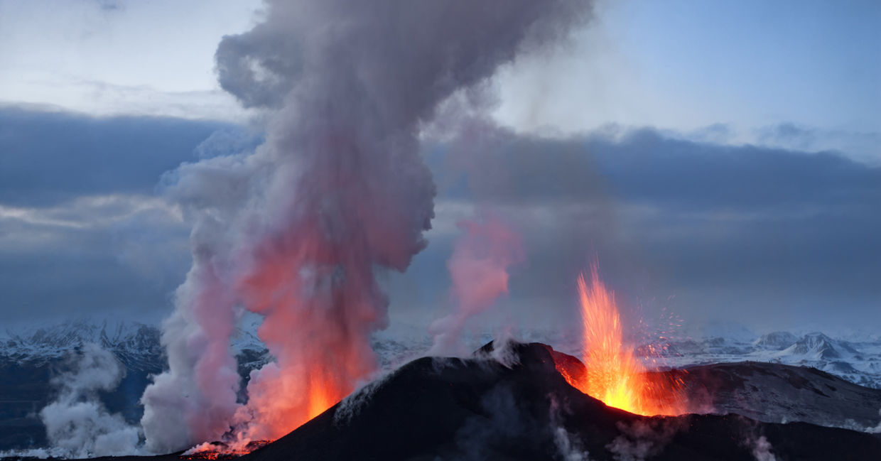 Volcano eruption in Eyjafjallajokull in Iceland