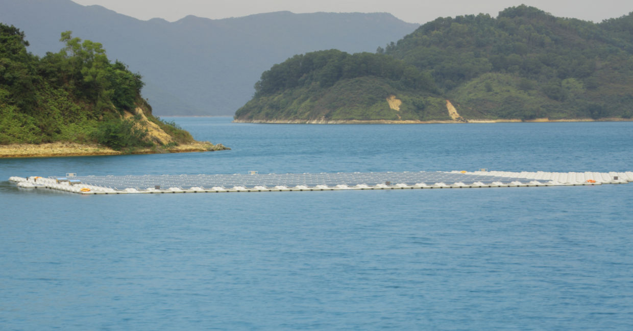 Solar panels on water at Plover Cove Reservoir