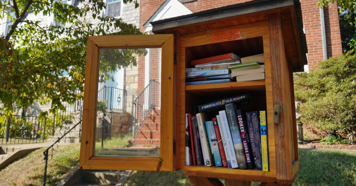 A handmade book-lending cupboard
