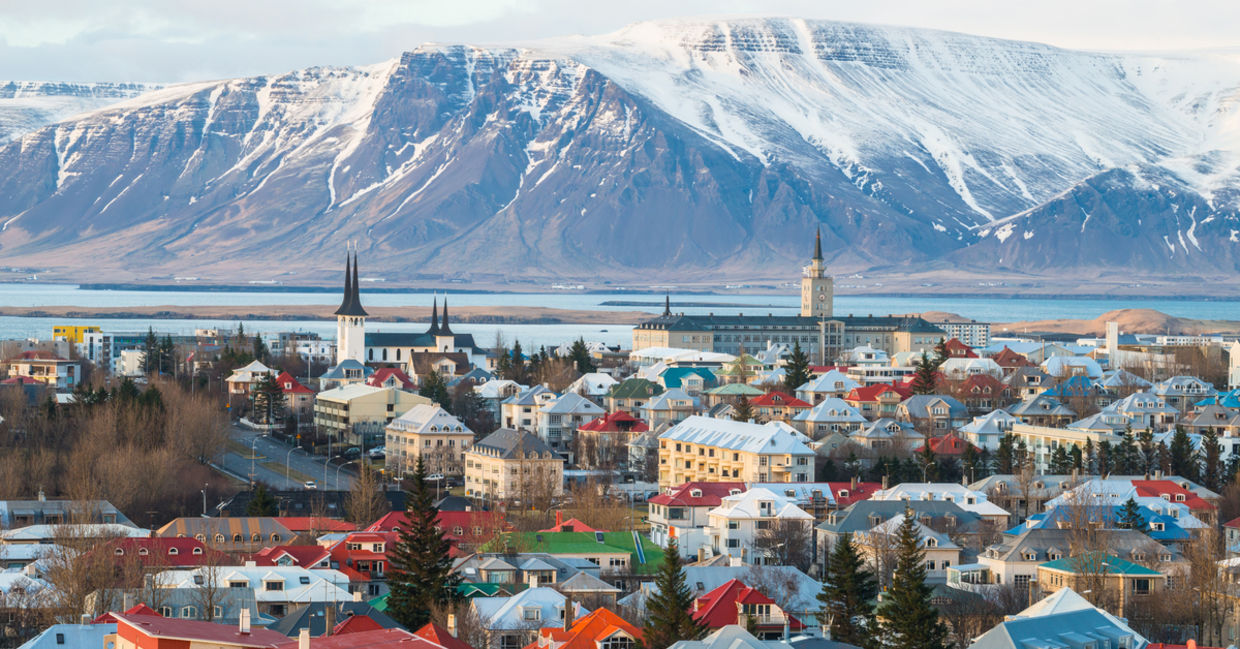 Scenery view of Reykjavik the capital city of Iceland in late winter season.