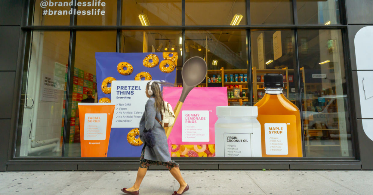 A selection of Brandless products are shown on a table