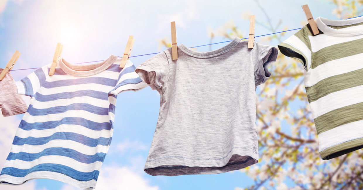 Clothing drying on a line.