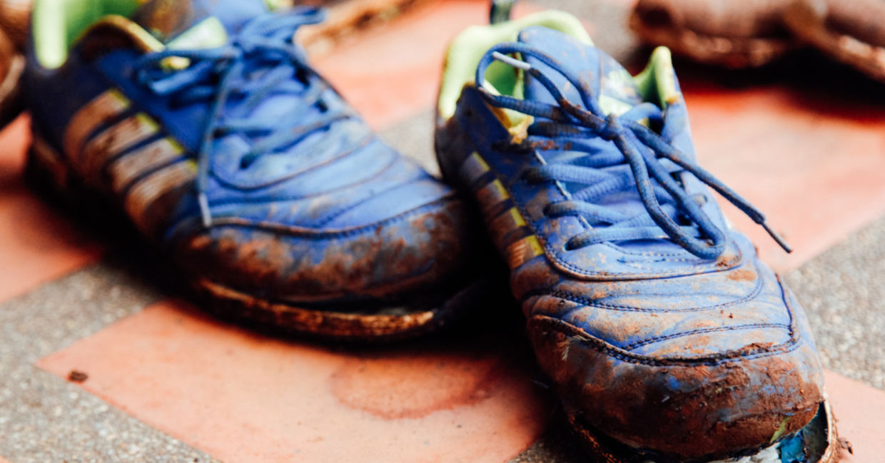 Old running shoes ready for recycling