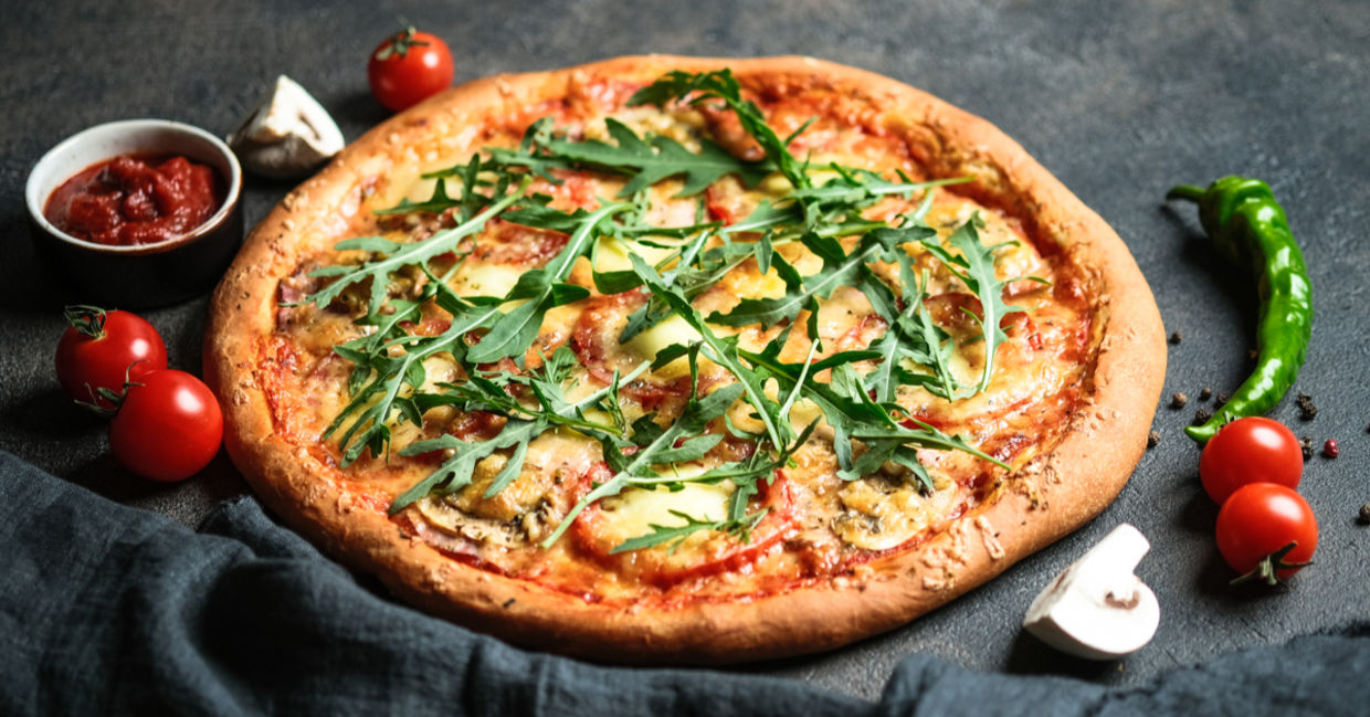 Mushroom and arugula pizza.