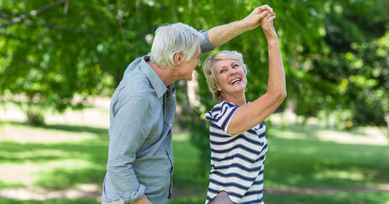 Happy seniors in a park.