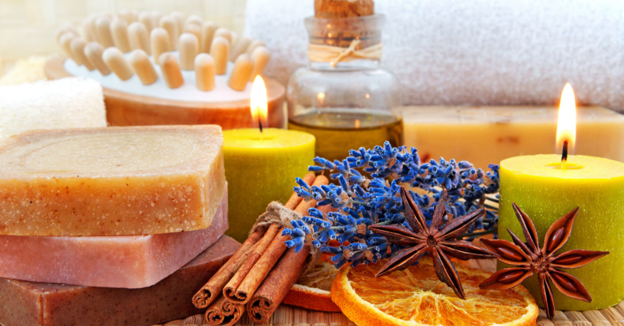 Homemade soaps and beauty products in reusable jars are a natural choice and make for ideal bathroom decor ideas.