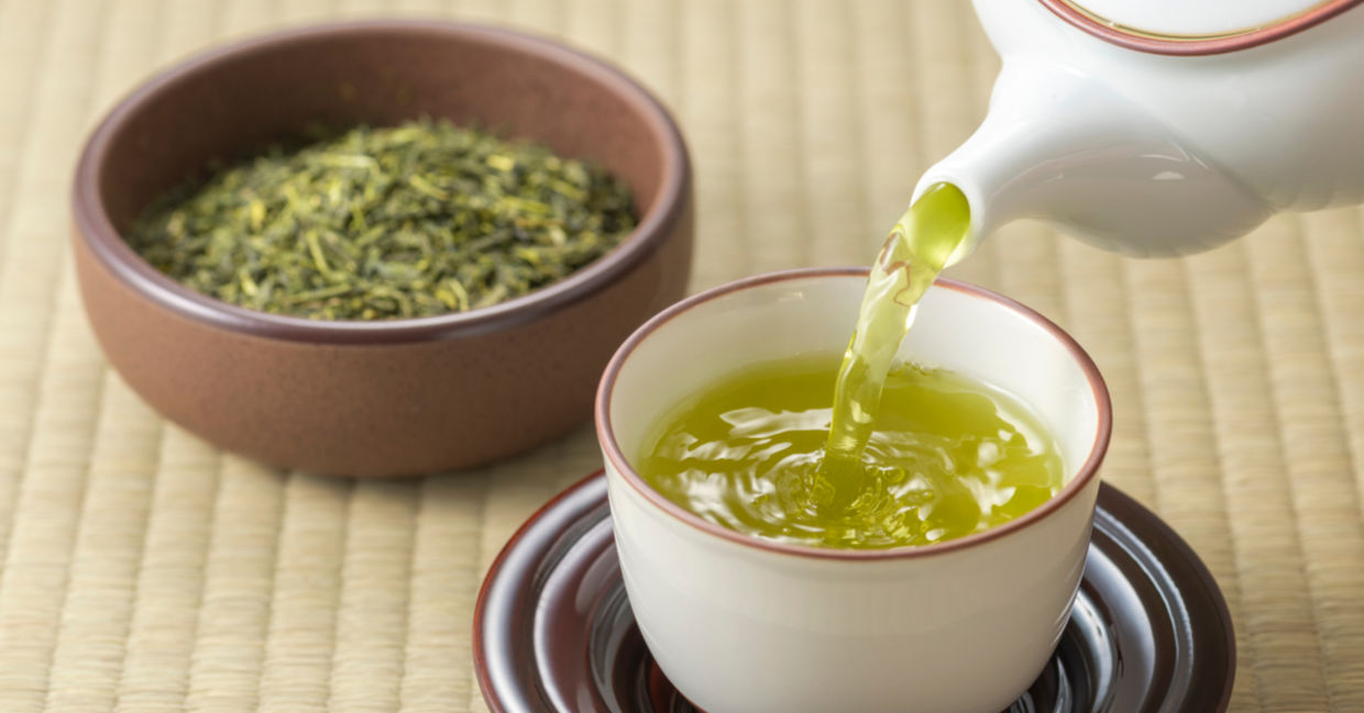 Pouring green tea Japanese style.