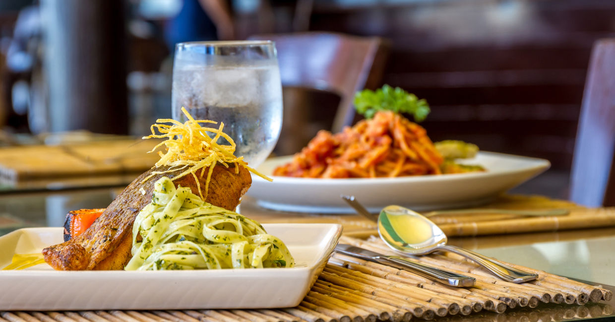 eating a meal at a restaurant