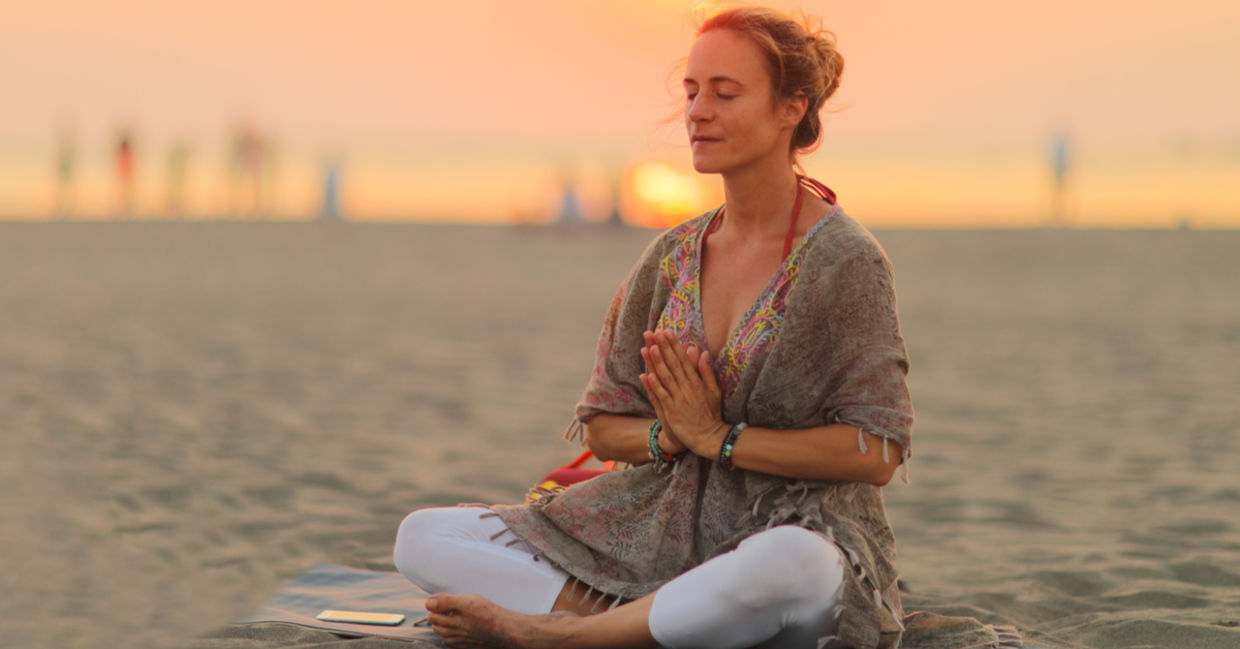 Practicing Kundalini yoga.
