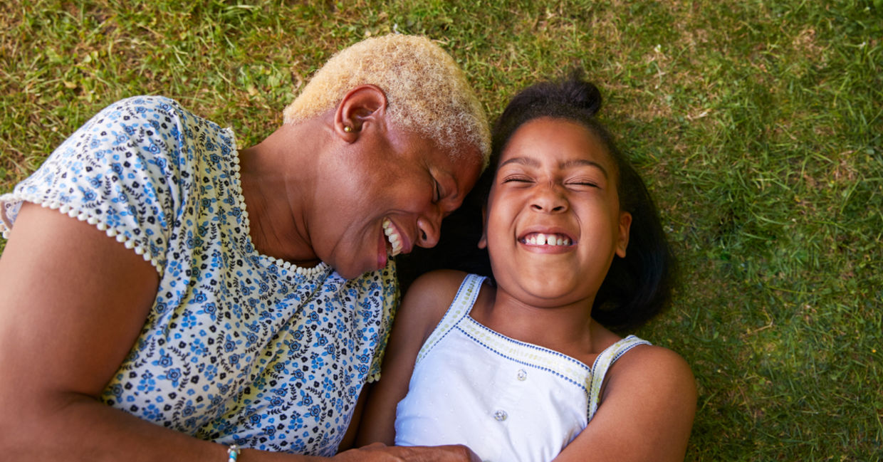 In the park with grandmother