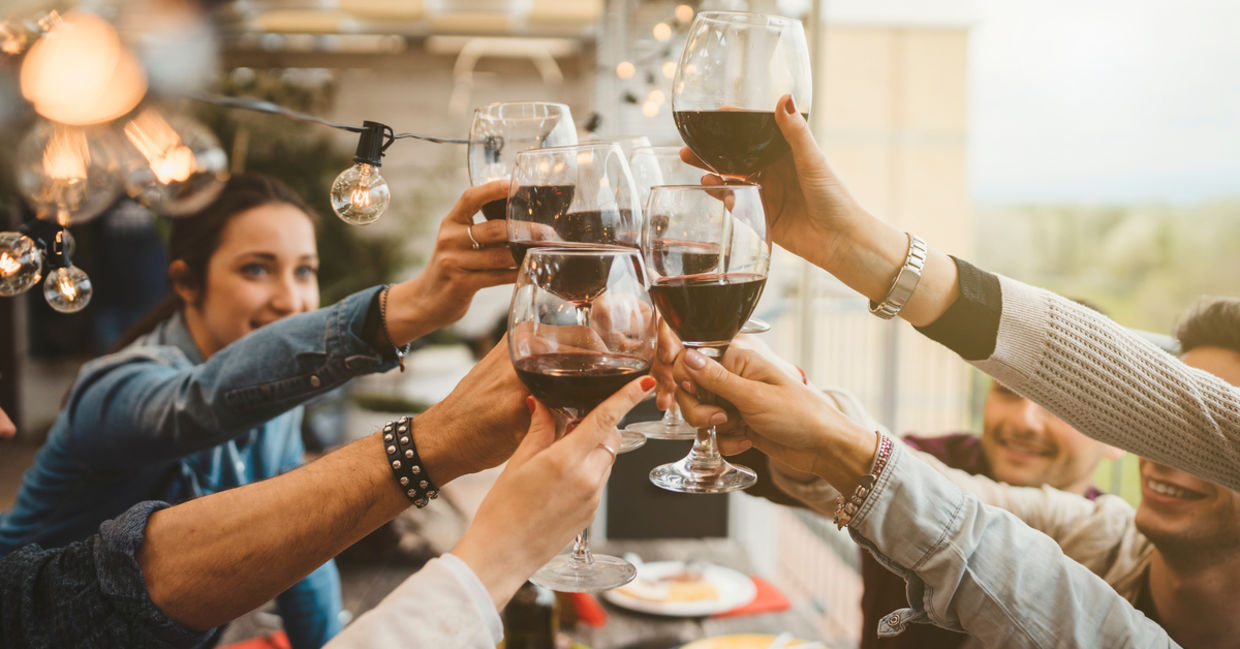 Friends toast at dinner