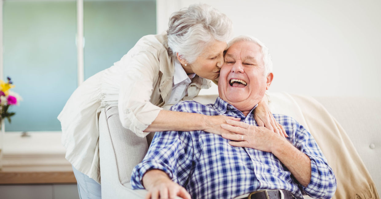 Senior couple hugging